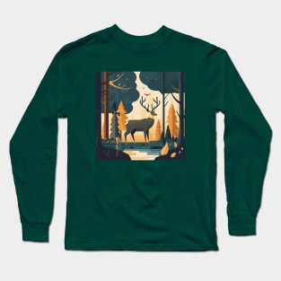 Deer in a Forest Scene Long Sleeve T-Shirt